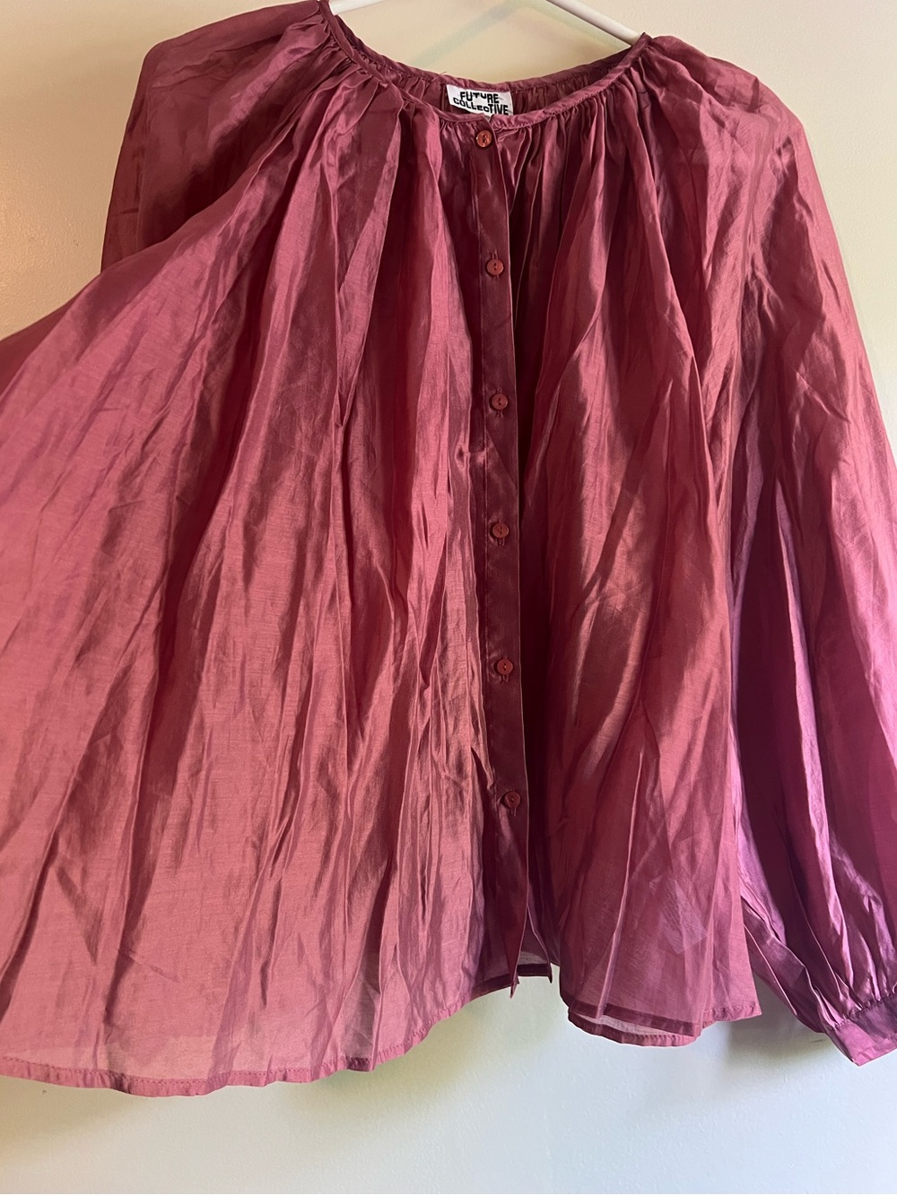 NWOT Future Collective Sheer Button-Front Blouse in Dusty Rose XXL